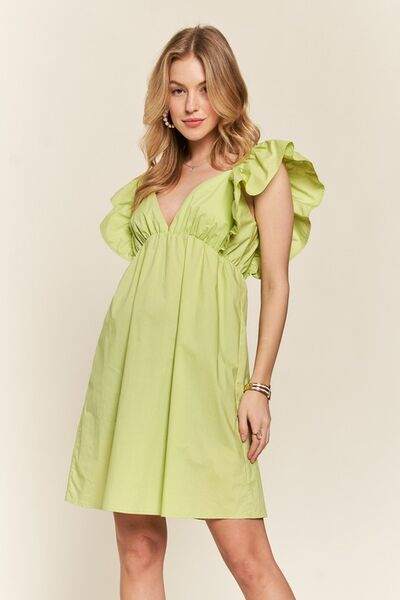 ADORA Smocked Back Ruffled Cap Sleeve Babydoll-Kleid
