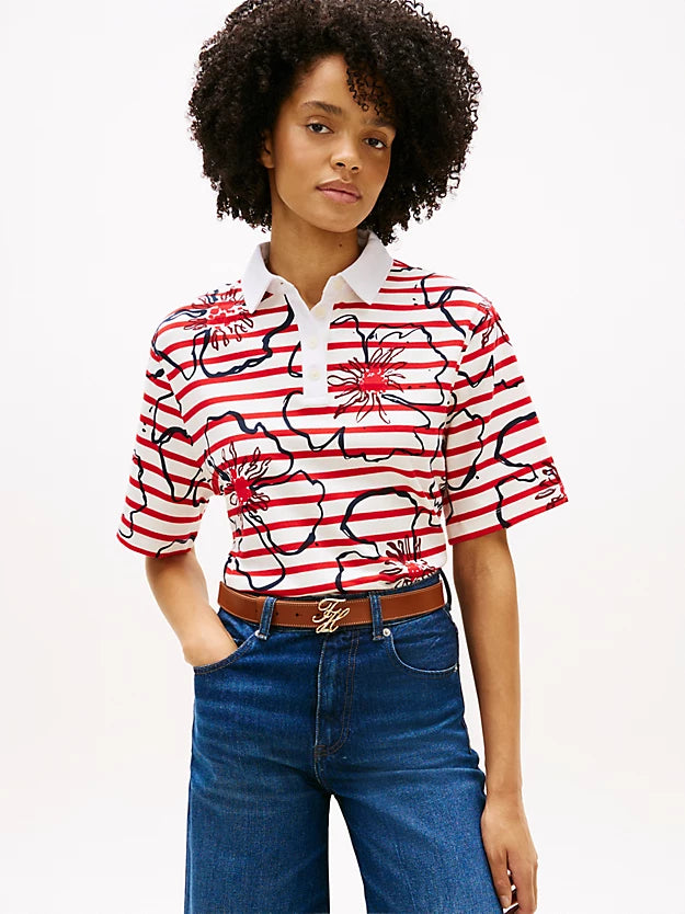 Relaxed Fit Floral Print Polo Shirt