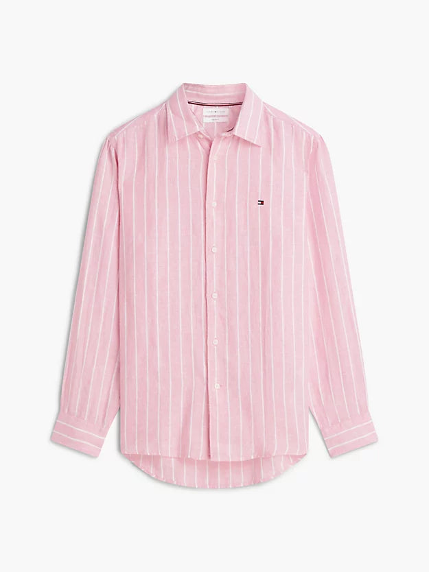 Regular Fit Textured Stripe Pure Linen Shirt