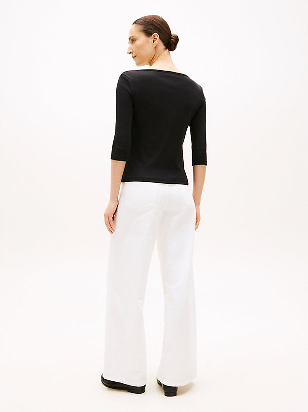 Slim Three-Quarter Sleeve Boat Neck T-Shirt