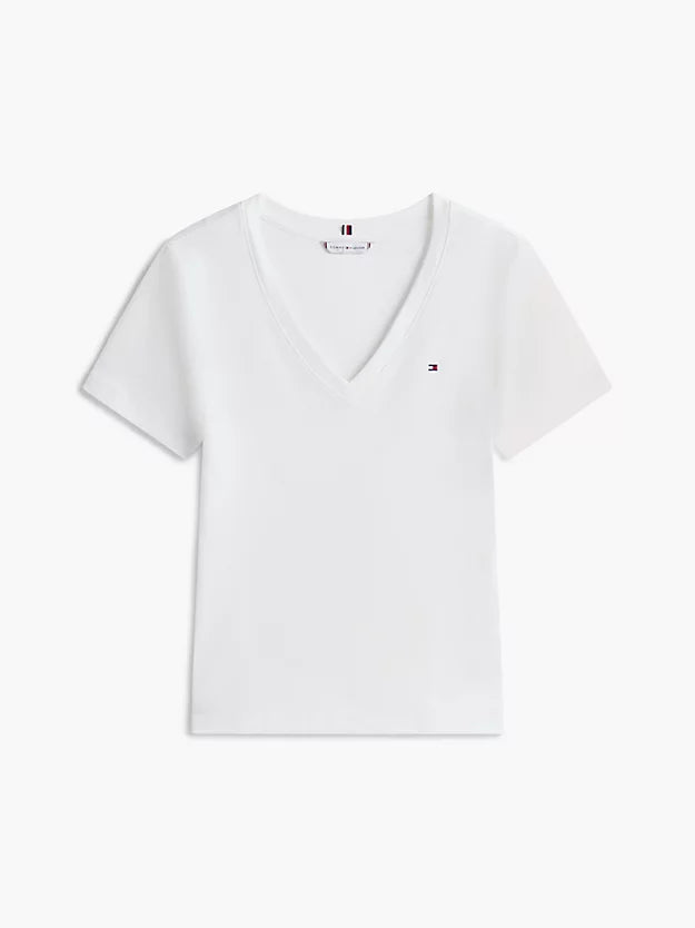 Flag Embroidery Slim V-Neck T-Shirt