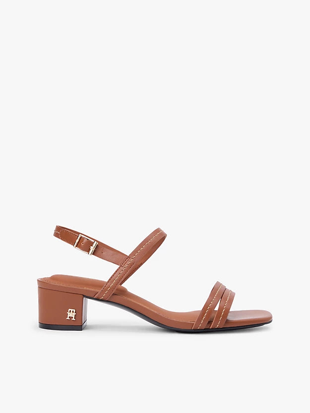 Leather Contrast Topstitch Block Heel Sandals