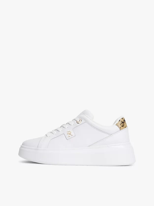 Snake Print Heel Leather Platform Trainers