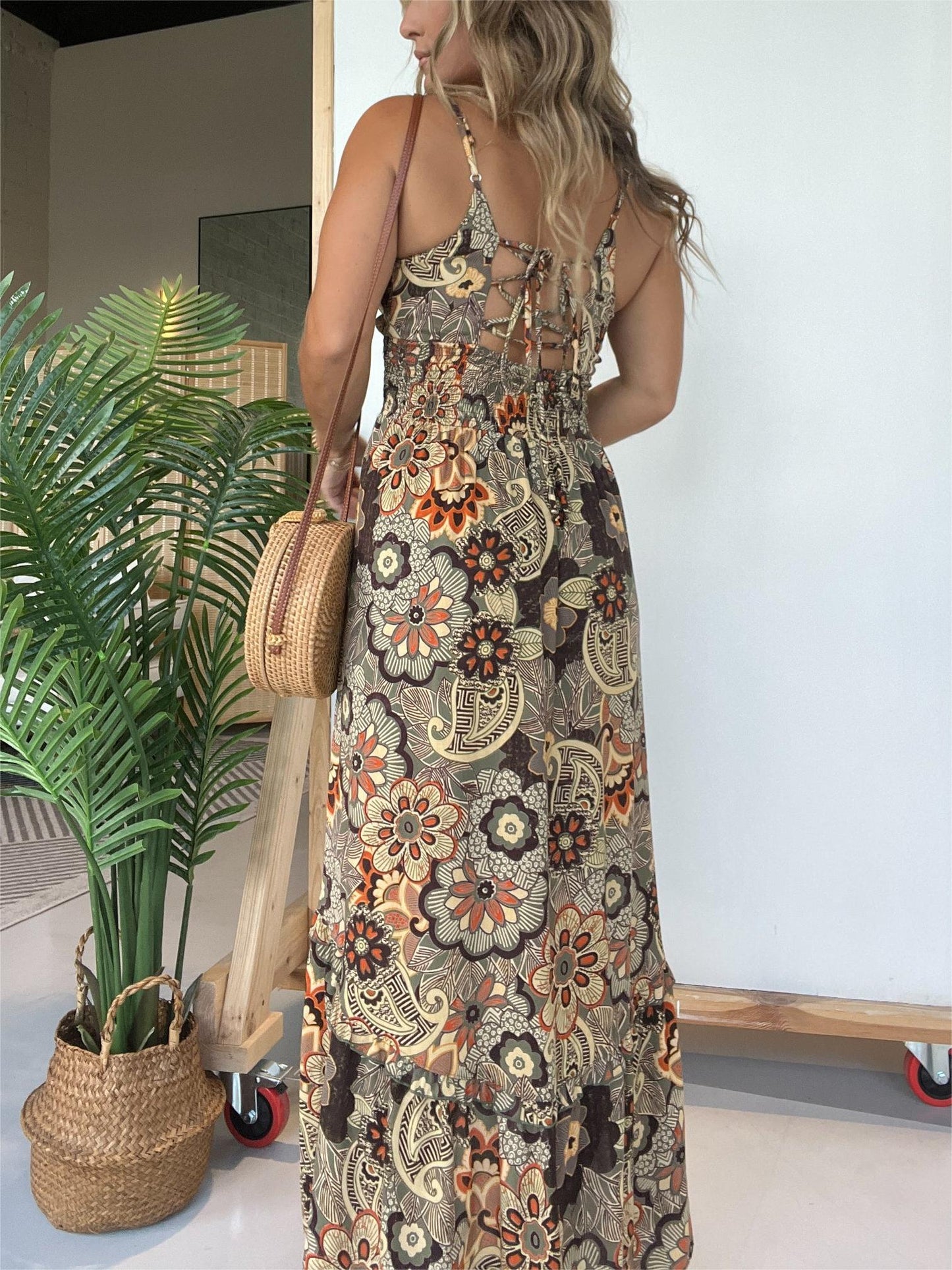 Robe longue fleurie à fines bretelles pour femme (achetez-en 2, la livraison est offerte)