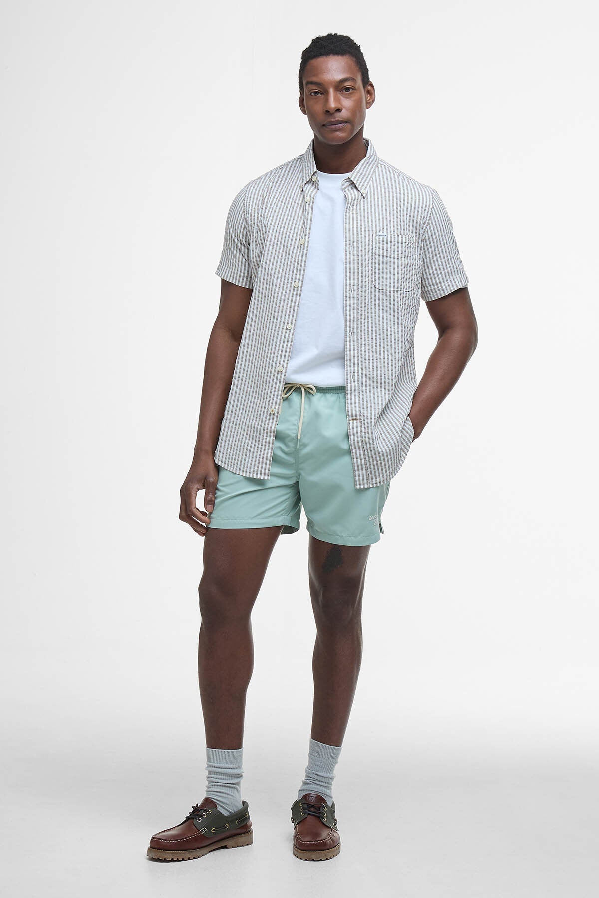 Cresswell Seersucker Regular Short-Sleeved Shirt - STONE