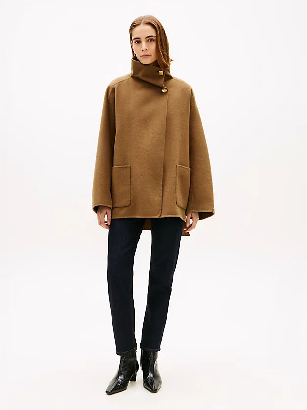 Wool Blend Funnel Neck Oversized Coat