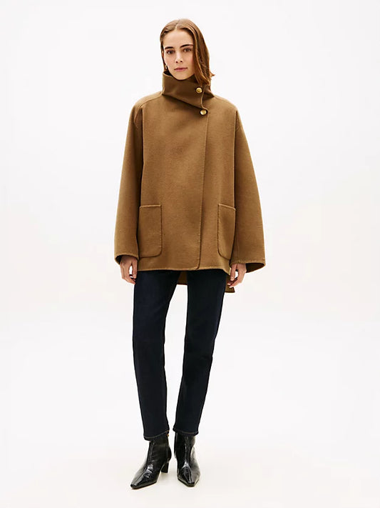 Wool Blend Funnel Neck Oversized Coat