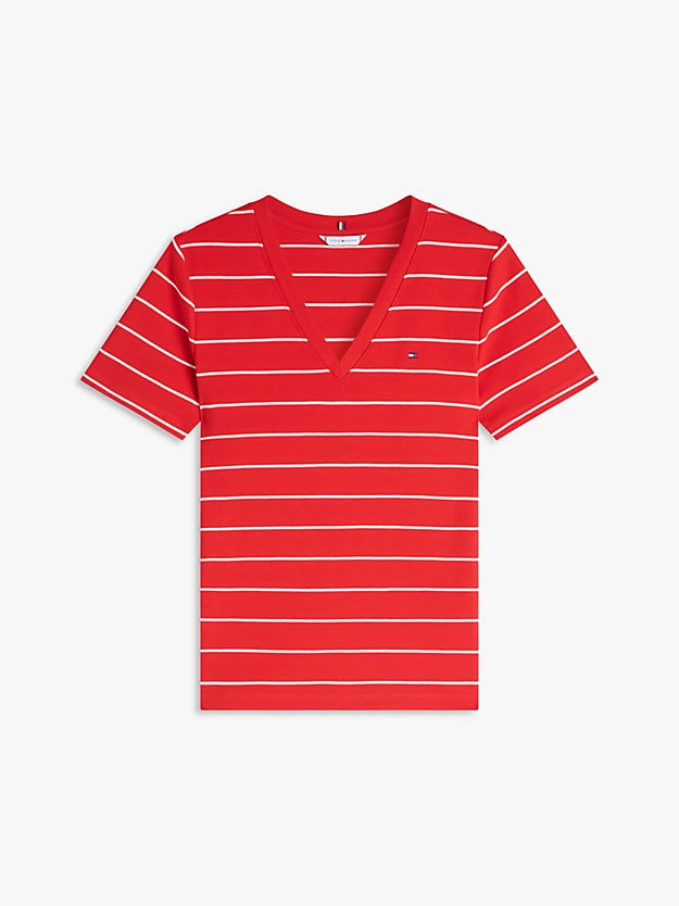Flag Embroidery Slim V-Neck T-Shirt