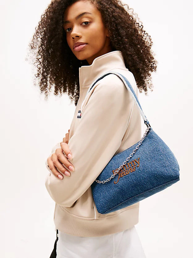 Logo Embroidery Denim Shoulder Bag