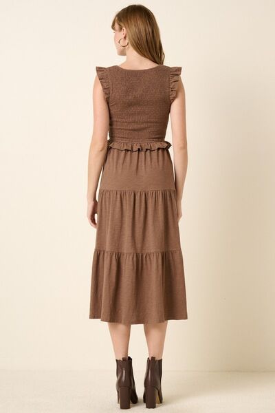 Robe midi étagée smockée à volants Mittoshop