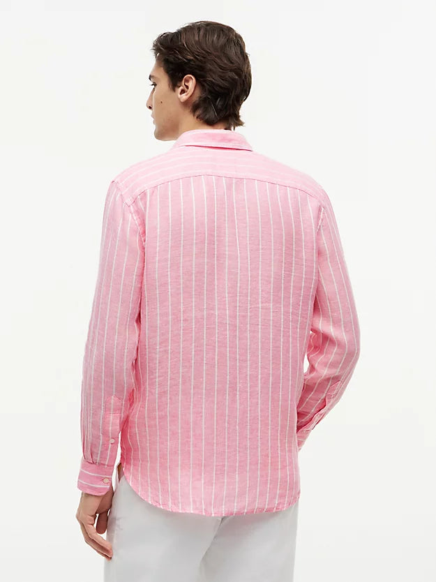 Regular Fit Textured Stripe Pure Linen Shirt
