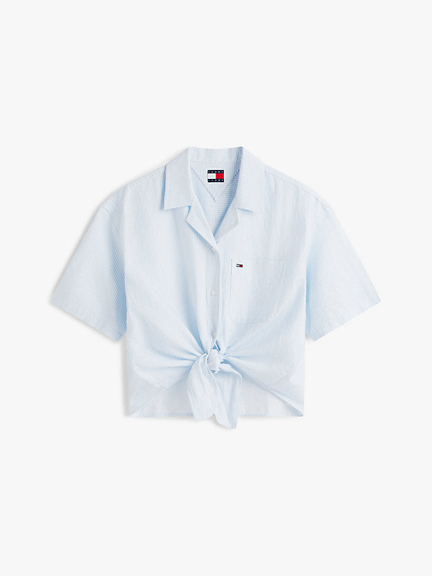 Relaxed Fit Linen Blend Tie Front Shirt