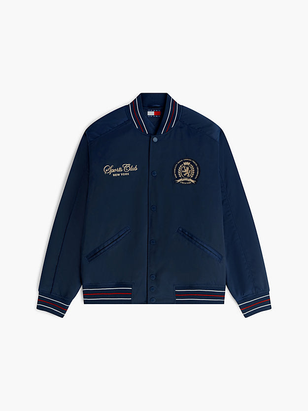 Crest Patch Relaxed Satin Bomber Jacket
