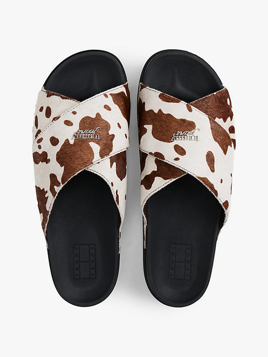Cow Print Crossover Strap Lightweight Slides