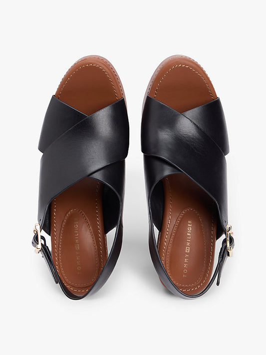 Leather Crossover Strap Block Heel Sandals