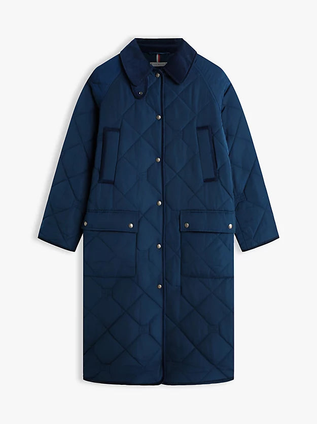 Flag Quilted Padded Oversized Longline Coat