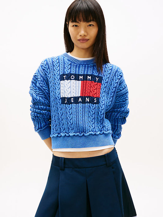 Intarsia Flag Badge Cable Knit Jumper