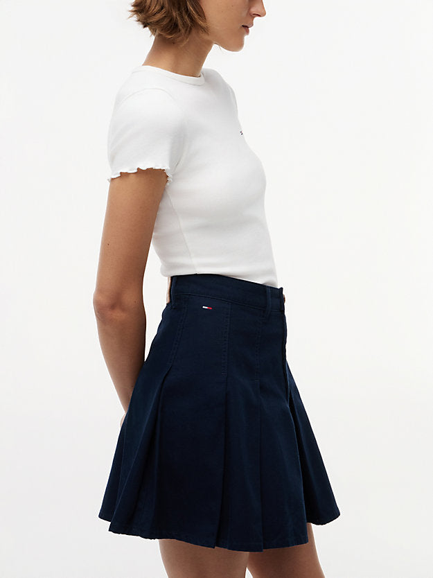 Washed Canvas Pleated Mini Skirt