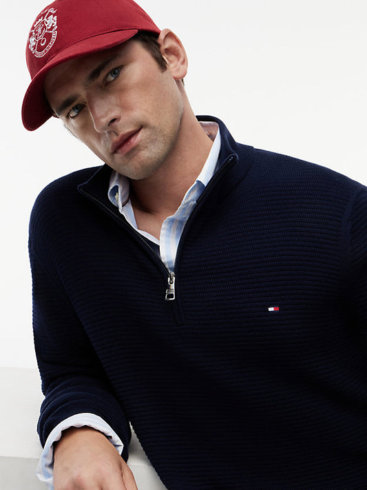Textured Quarter-Zip Mock Neck Jumper