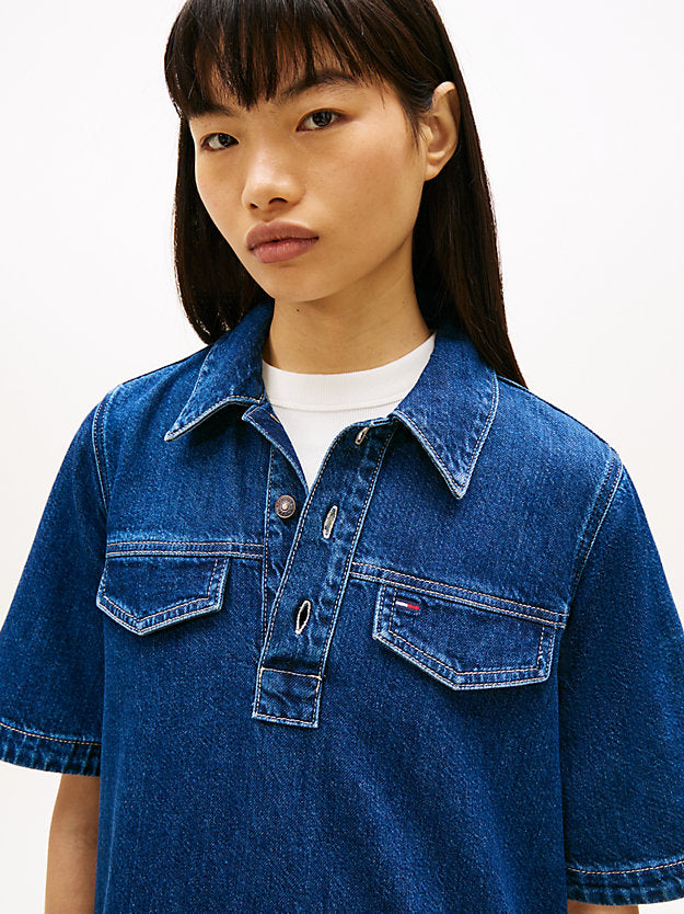 Mini Denim Short Sleeve Shift Dress