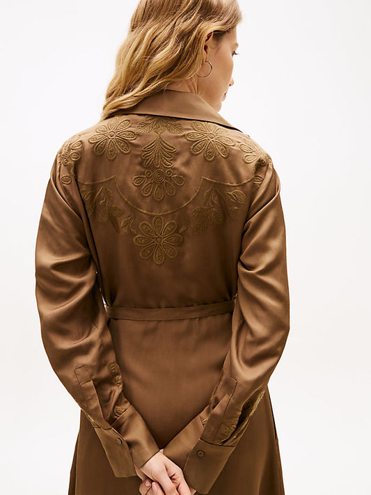 Floral Embroidery Midi Shirt Dress WiLinen