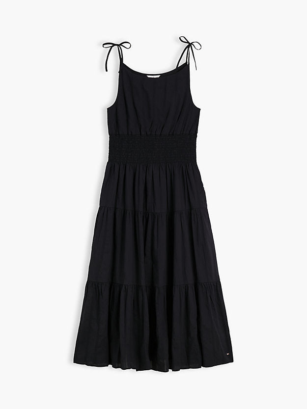 Self-Tie Strap Smock Midi Dress