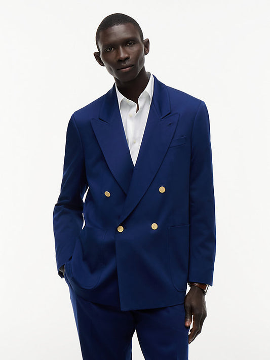 Gold-Tone Button Regular Fit Satin Blazer