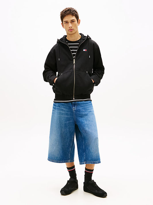 Herringbone Twill Relaxed Zip-Thru Hooded Jacket