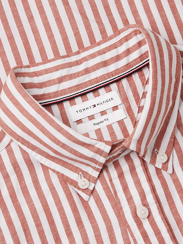 Regular Linen Blend Bengal Stripe Short Sleeve Shirt