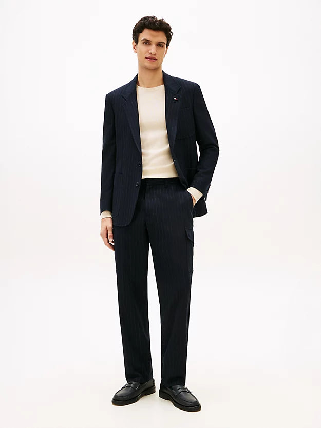 Pinstripe Wool Blend Trousers