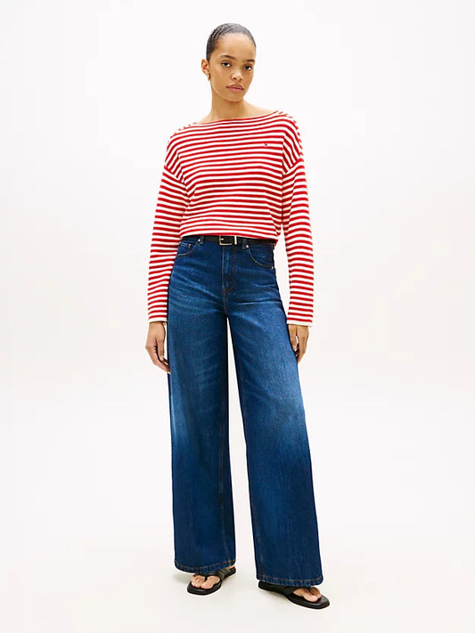 Flag Embroidery Boat Neck Jumper