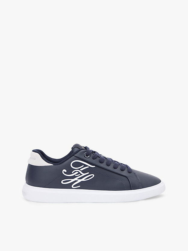 Leather Logo Embroidery Court Trainers