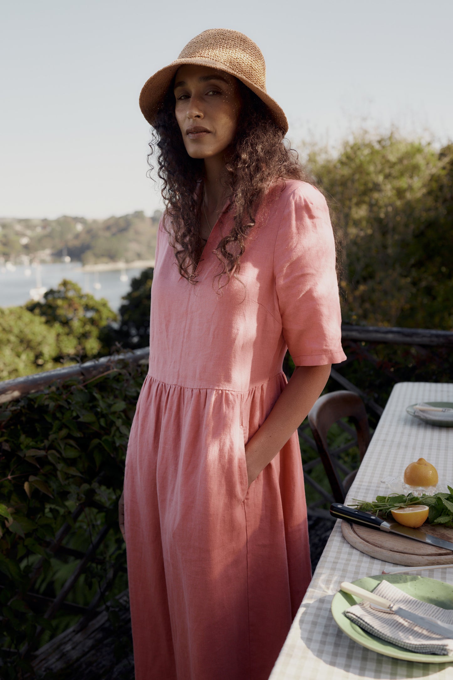 Fen Violet Linen Midi Dress