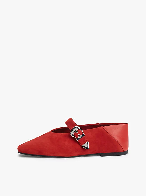 Suede Buckle Square Toe Ballerinas