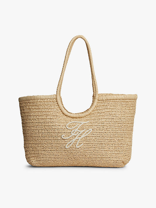 Raffia Textured Logo Tote Bag