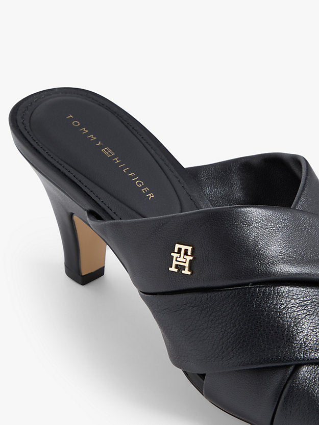 Leather Crossover Strap Heeled Mules
