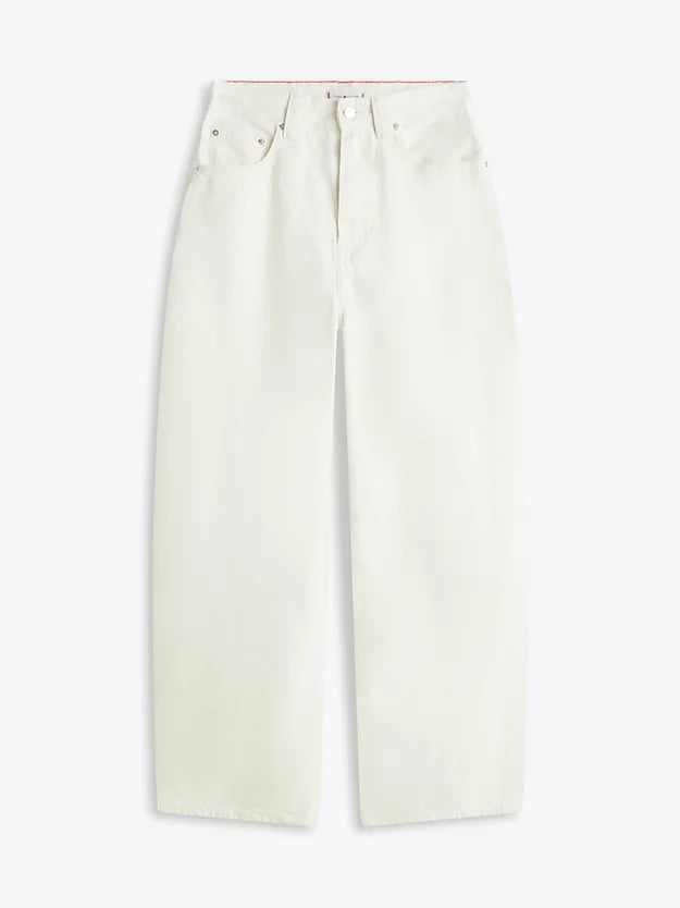 Mid Rise Tapered Barrel Leg White Jeans