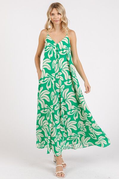 Robe longue à fines bretelles et col en V imprimée Mittoshop avec poches