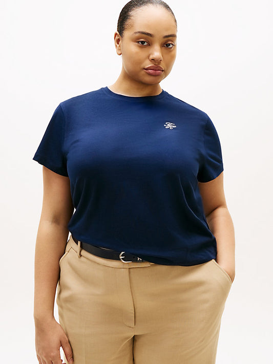 Curve Logo Embroidery Jersey Crew Neck T-Shirt