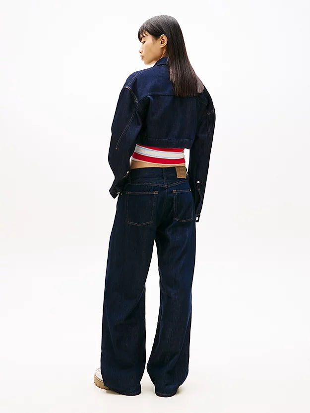 Pleated Mid Rise Loose Straight Leg Jeans