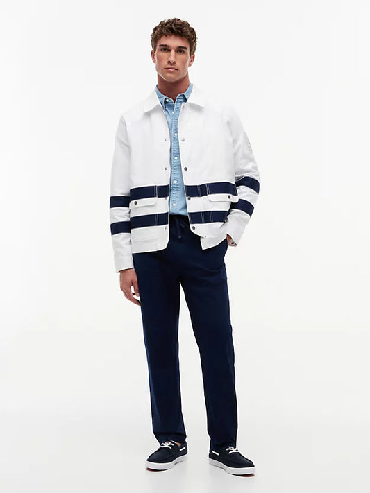 Stripe Flap Pocket Collared Jacket