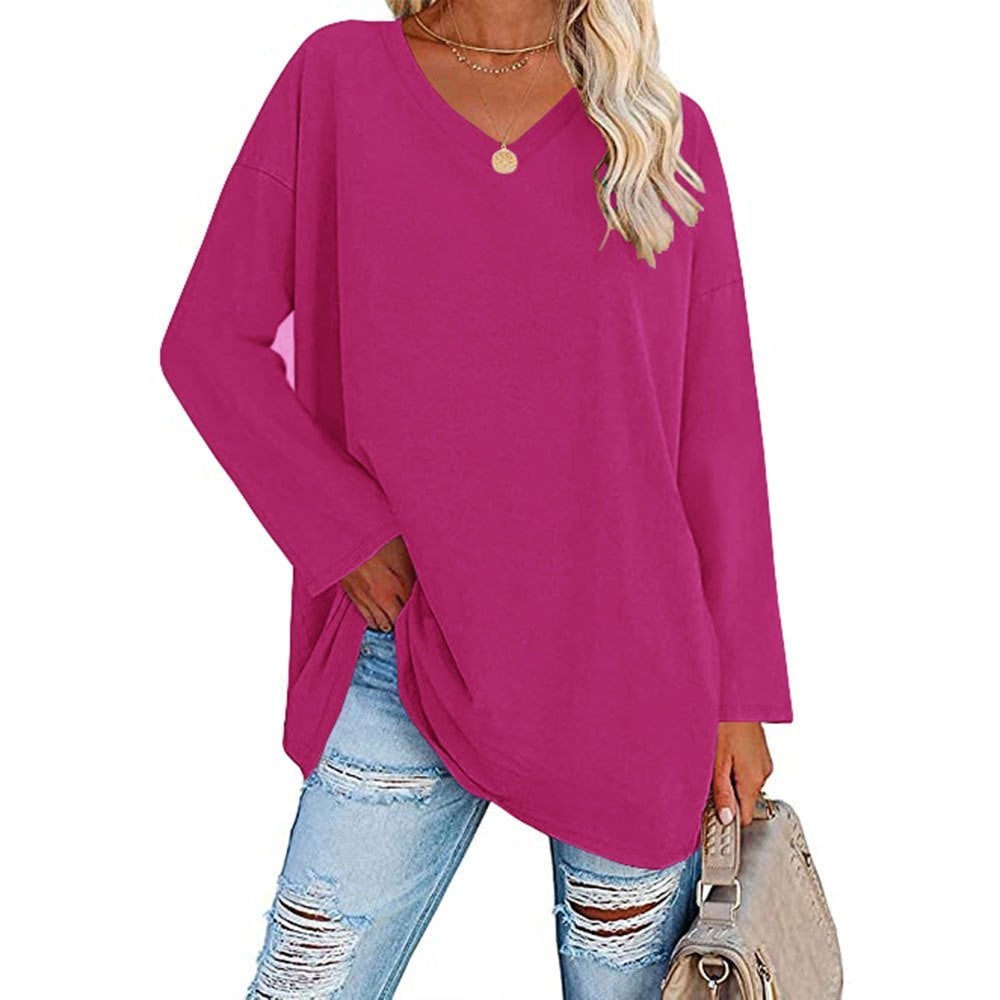 Haut ample à manches longues et col en V tendance pour femme (achetez-en 3, livraison gratuite)