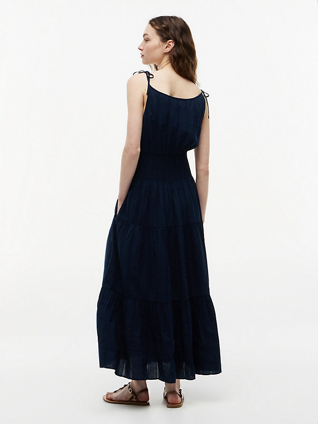 Self-Tie Strap Smock Midi Dress