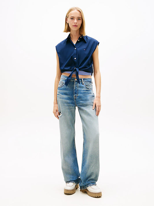 Relaxed Fit Sleeveless Tie Front Shirt