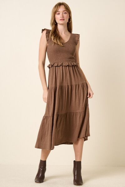 Robe midi étagée smockée à volants Mittoshop