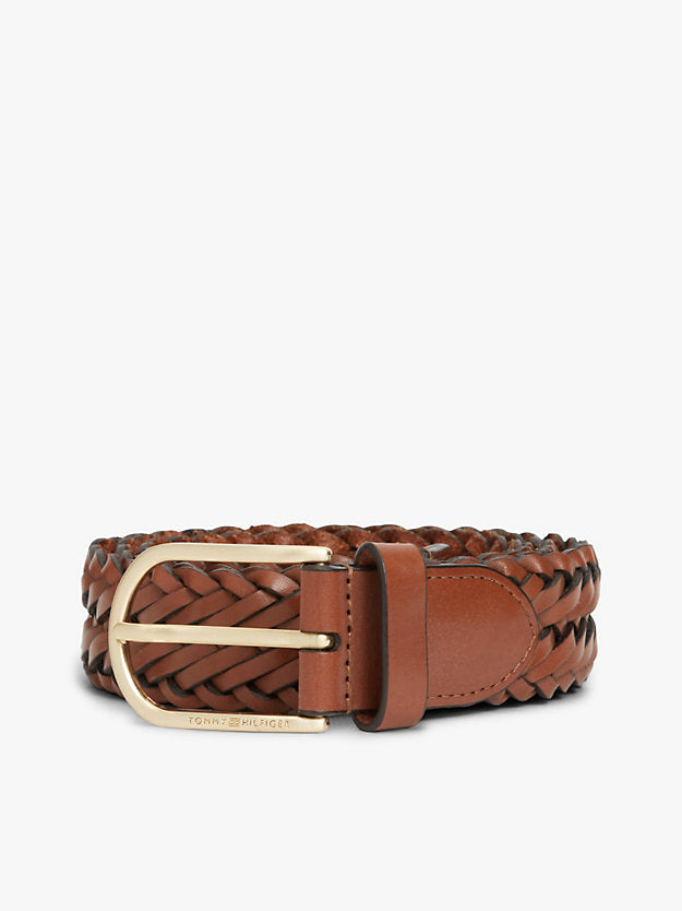 Rounded Buckle Casual Woven Leather Belt