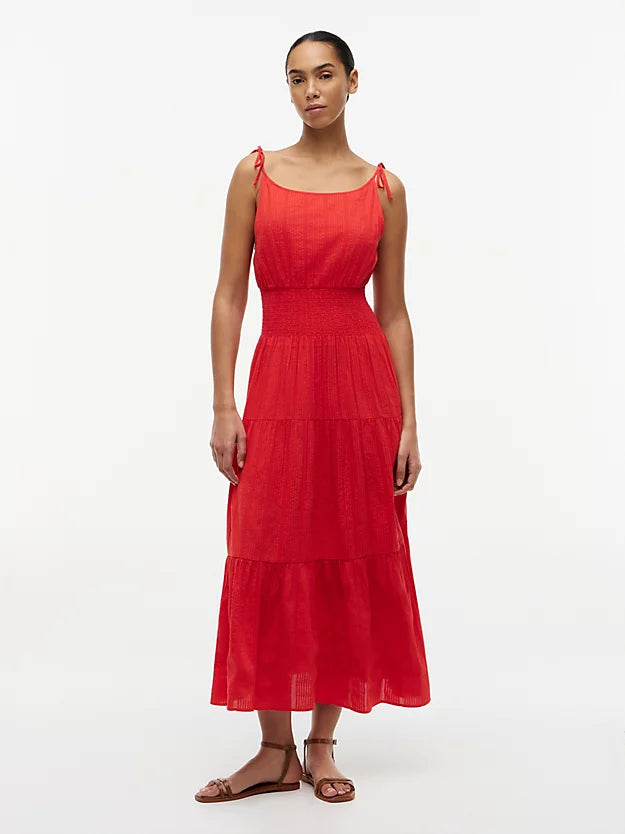 Self-Tie Strap Smock Midi Dress