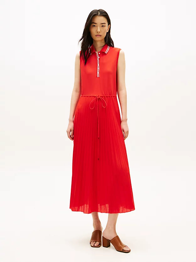 1985 Pleated Sleeveless Midi Polo Dress