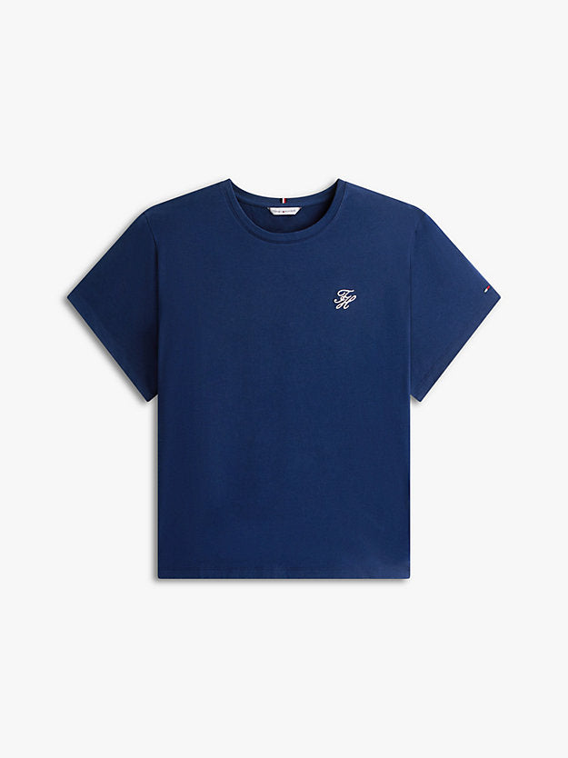 Curve Logo Embroidery Jersey Crew Neck T-Shirt