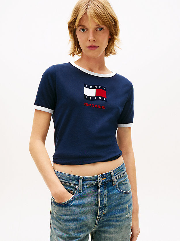 Wavy Flag Contrast Ringer T-Shirt